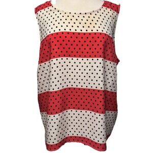 Talbots Women's Sleeveless Pink & Off White Polka Dot Tank Blouse‎ Size XL